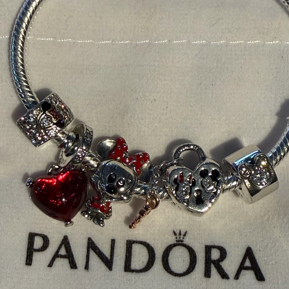 Pandora Silver Bracelet with Red and Black Charms